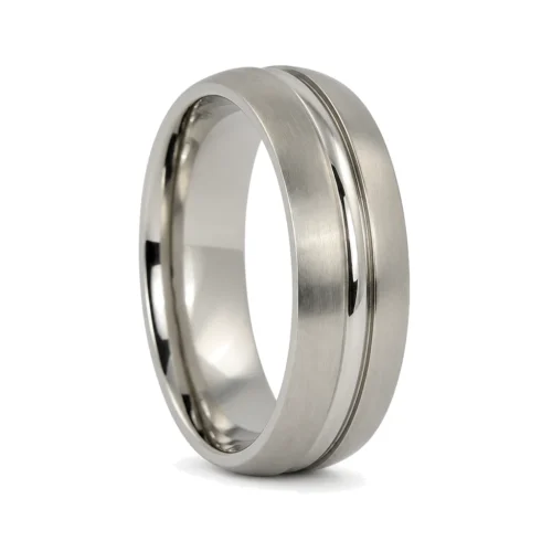 Satin Finish 6mm Titanium Wedding Ring With Polished Centerline