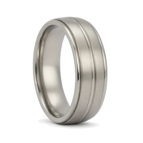Satin Finish Grooved Titanium 7mm Wedding Ring