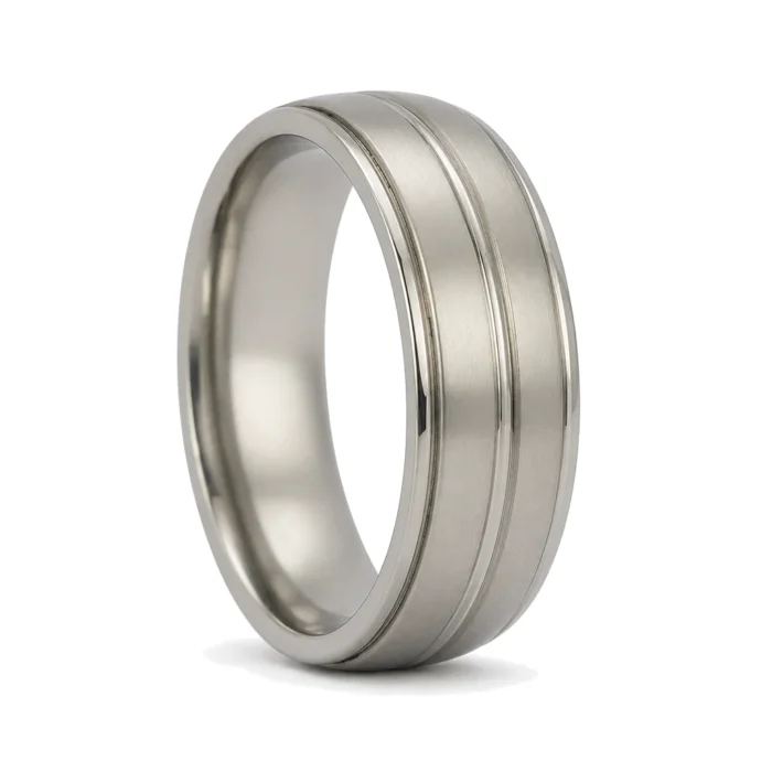 Satin Finish Grooved Titanium 7mm Wedding Ring