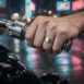 ITR-071-Mens-Titanium-Ring-with-Gold-Edge-Motorcycle-Rider