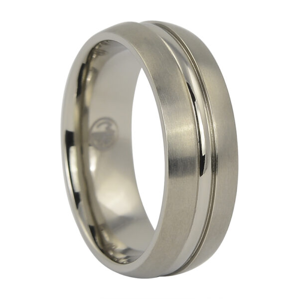 Satin Finish Titanium Wedding Ring With Polished Centerline
