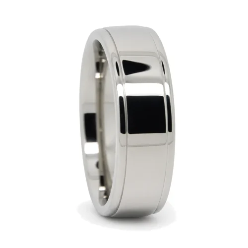 Grooved Polished Titanium Mens 7mm Wedding Ring