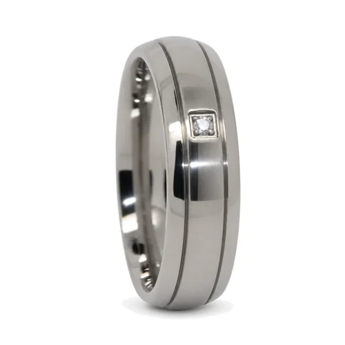 Titanium 6mm Mens Wedding Ring With Simulated Diamond