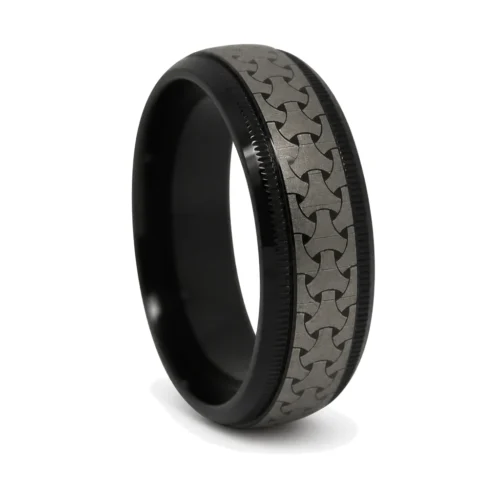 Celtic Patterned Black Titanium 7mm Ring