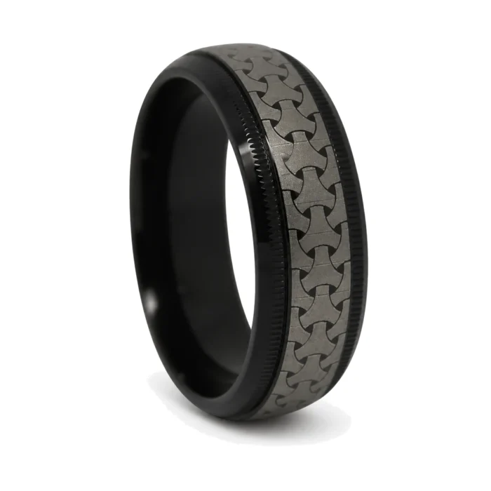 Celtic Patterned Black Titanium 7mm Ring