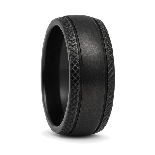 Black Distressed Finish Titanium 8mm Ring
