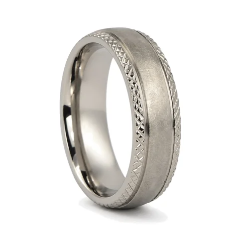Distressed Finish Comet 7mm Titanium Mens Wedding Ring