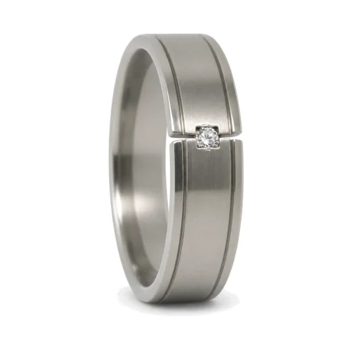 Satin Finished 7mm Mens Wedding Ring With Simulated Diamond