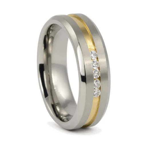 Mens Titanium 7mm Wedding Ring With Gold Centreline