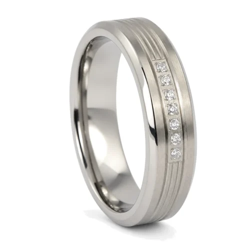 Mens 7mm Titanium Wedding Ring With Simulated Diamonds