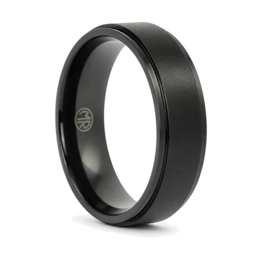 Satin 8mm Black Titanium Mens Ring