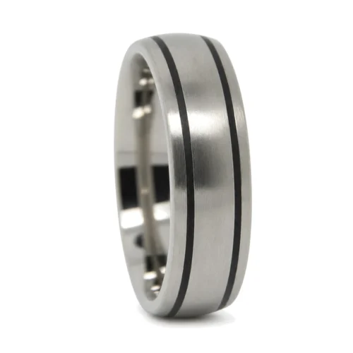 Titanium 7mm Wedding Ring With Twin Black Grooves