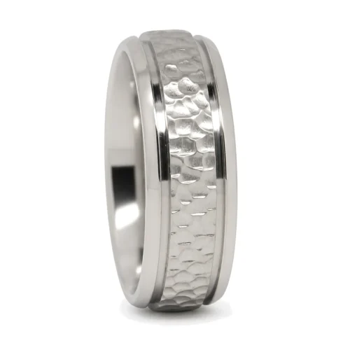 Titanium 7mm Wedding Ring With Hammered Centerline