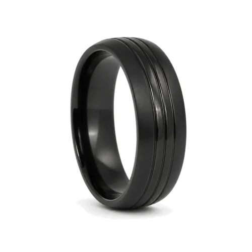 Triple Groove Black 7mm Titanium Mens Ring