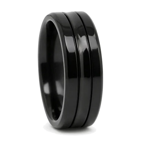 Black Titanium 7mm Mens Ring With Concave Centerline