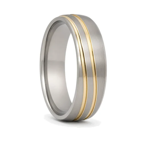 6mm Titanium Wedding Ring With Twin Gold Waves