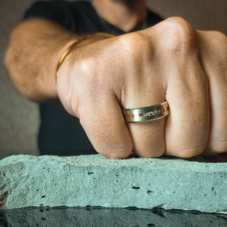 Mens Titanium 7mm Wedding Ring With Gold Centreline