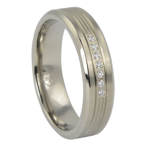 Mens Titanium Wedding Ring With Simulated Diamonds