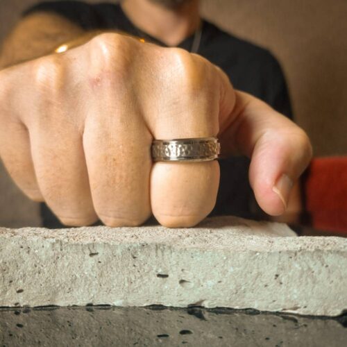 Titanium 7mm Wedding Ring With Hammered Centerline