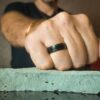 Triple Groove Black 7mm Titanium Mens Ring