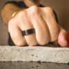 Black Titanium 7mm Mens Ring With Concave Centerlin