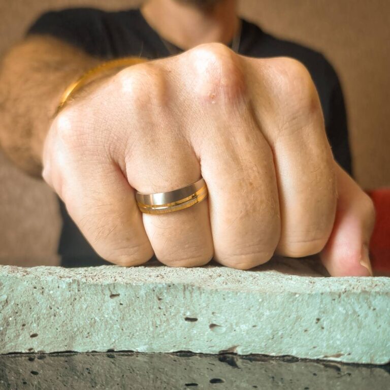 6mm Titanium Wedding Ring With Twin Gold Waves