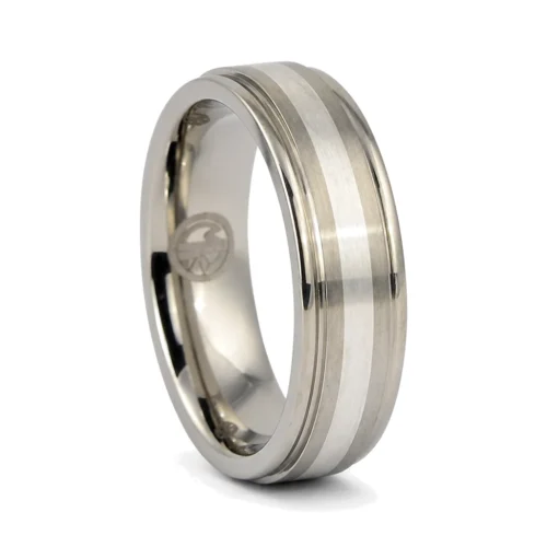 Titanium 7mm Wedding Ring With Solid Silver Inlay