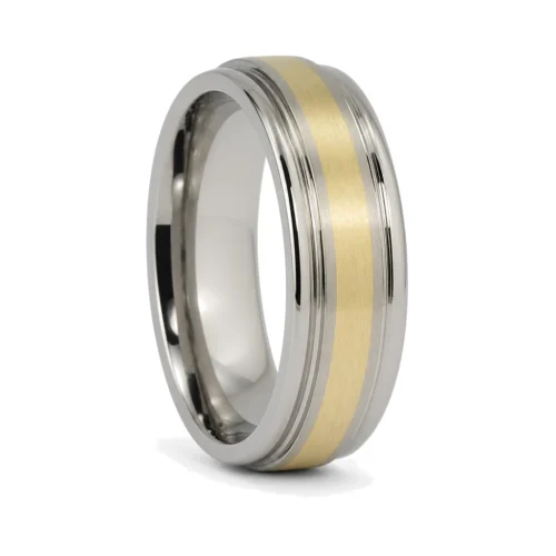 Titanium Wedding Ring With Solid 14k Gold Inlay