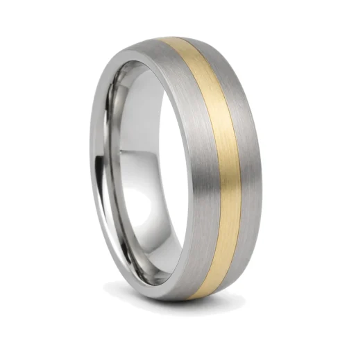 Tungsten 7mm Wedding Ring With Solid 14k Gold Inlay