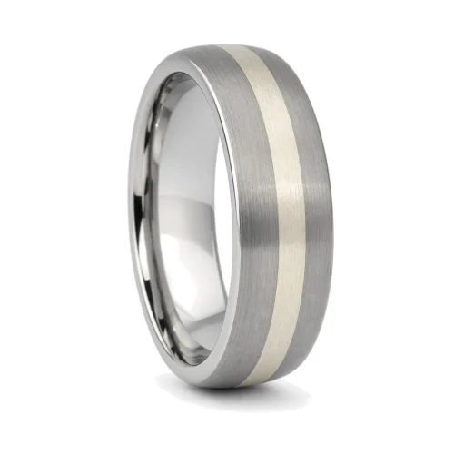 Tungsten 7mm Wedding Ring With Solid Silver Inlay