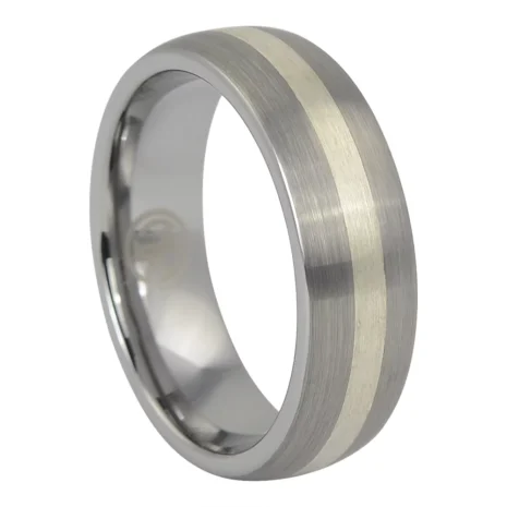 FTR-096-Tungsten-Wedding-Ring-With-Solid-Silver-Inlay-video Tungsten 7mm Wedding Ring With Solid Silver Inlay