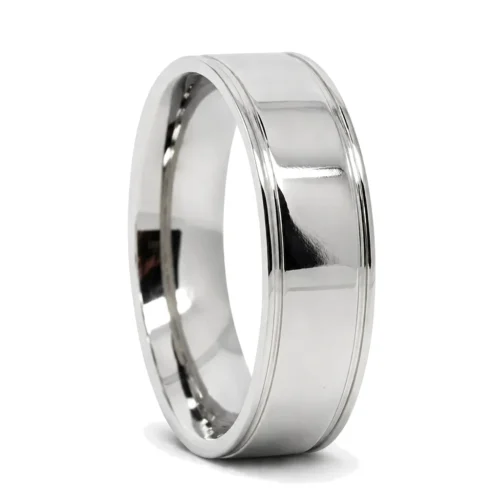 Custom 6mm Polished Grooved Titanium Mens Wedding Ring