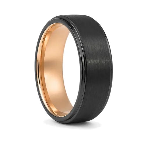 Black Tungsten 8mm Mens Ring With Rose Gold