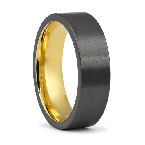 Black Tungsten 8mm Mens Ring With Gold Inner Band