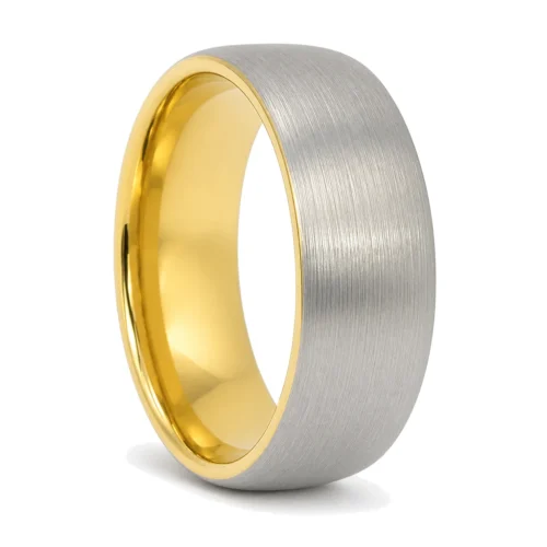 Tungsten 8mm Wedding Ring With Gold Inner Band