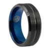 Black Tungsten Mens Ring With Blue Inner Band