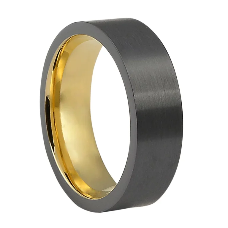 Black Tungsten 8mm Mens Ring With Gold