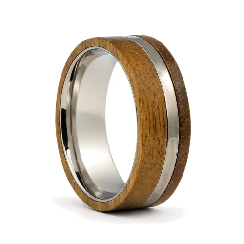 Koa Wood And Titanium 8mm Mens Wedding Band