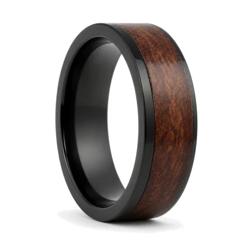 Black Titanium And Rosewood 8mm Ring