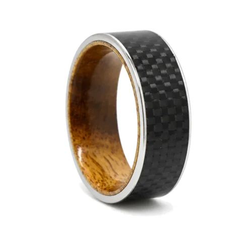Carbon Fibre Koa Wood Titanium 8mm Mens Ring