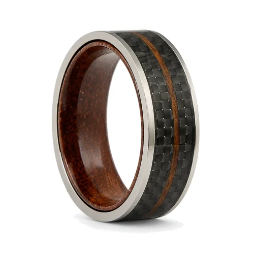 Carbon Fibre Rosewood 8mm Mens Ring