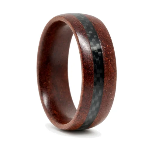 Rosewood 8mm Mens Ring With Carbon Fibre Strip