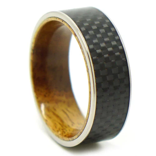 Carbon Fibre Koa Wood Titanium 8mm Mens Ring