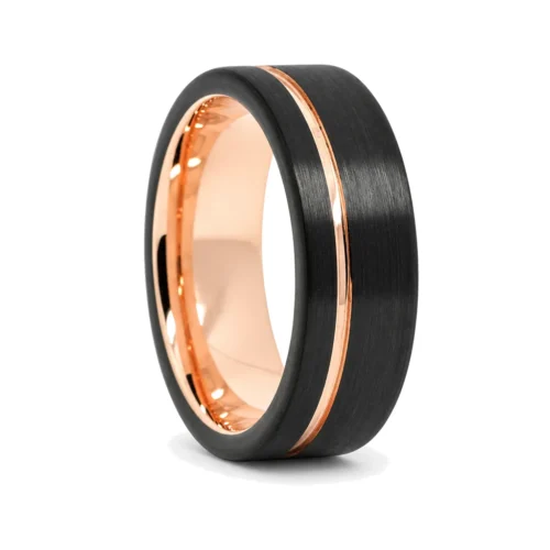Black 8mm Rose Gold Tungsten Mens Ring