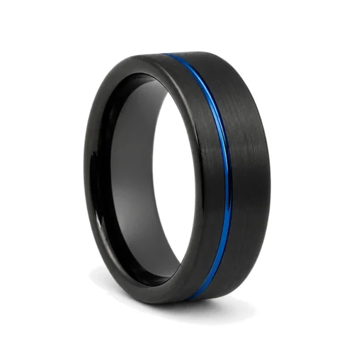 Black And Blue Tungsten 8mm Mens Ring