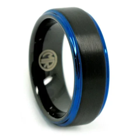 FTR-110-BLACK-WITH-BLUE-EDGED-8MM-TUNGSTEN-MENS-RING-video Black With Blue Edged 8mm Tungsten Mens Ring