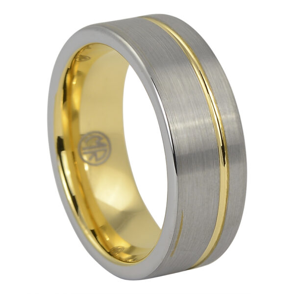 Brushed Gold Signature Tungsten Mens Ring