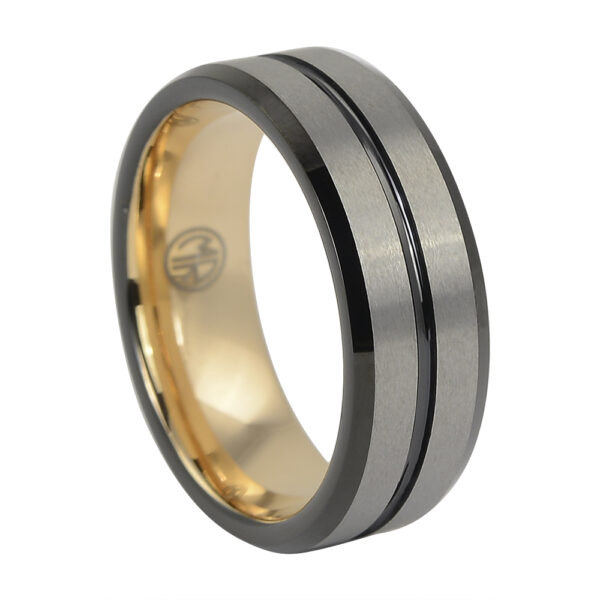 Brushed Black And Gold “Signature” Tungsten Mens Ring