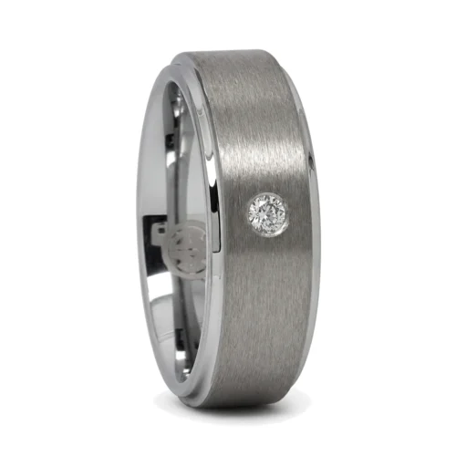 Brushed Mens Engagement 8mm Ring With Simulated Diamond