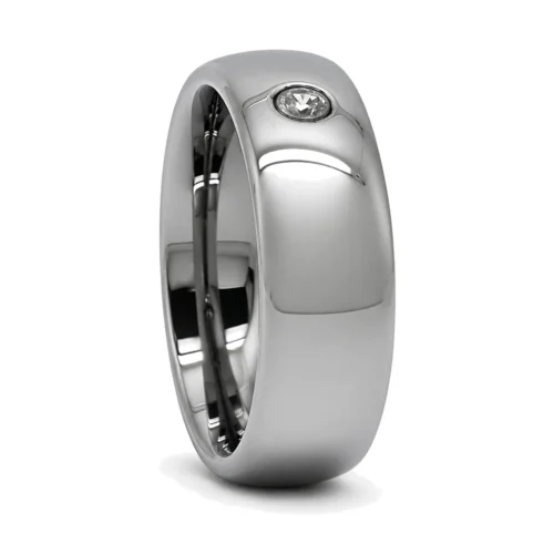 Polished 8mm Mens Promise Ring With Single Simulated Diamond